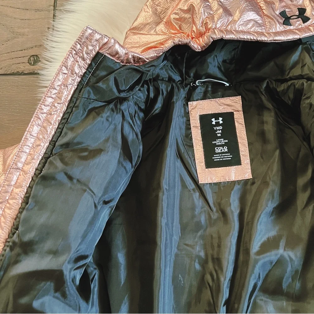 Like New Under Armour Rose Gold Metallic Puffer Jacket